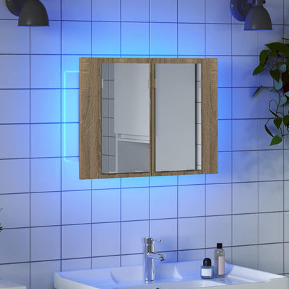 Armadietto a Specchio con Luci LED Rovere Sonoma in Acrilico | homemem39