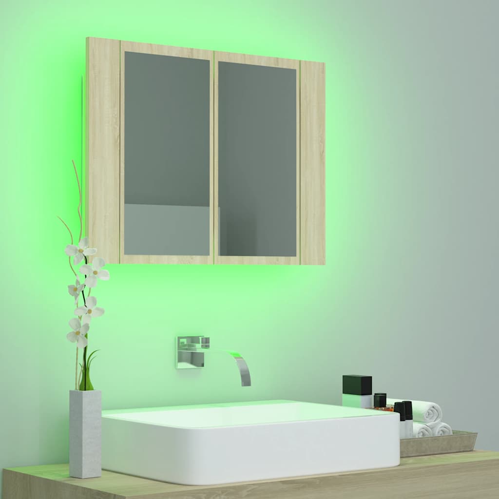 Armadietto a Specchio con Luci LED Rovere Sonoma in Acrilico | homemem39