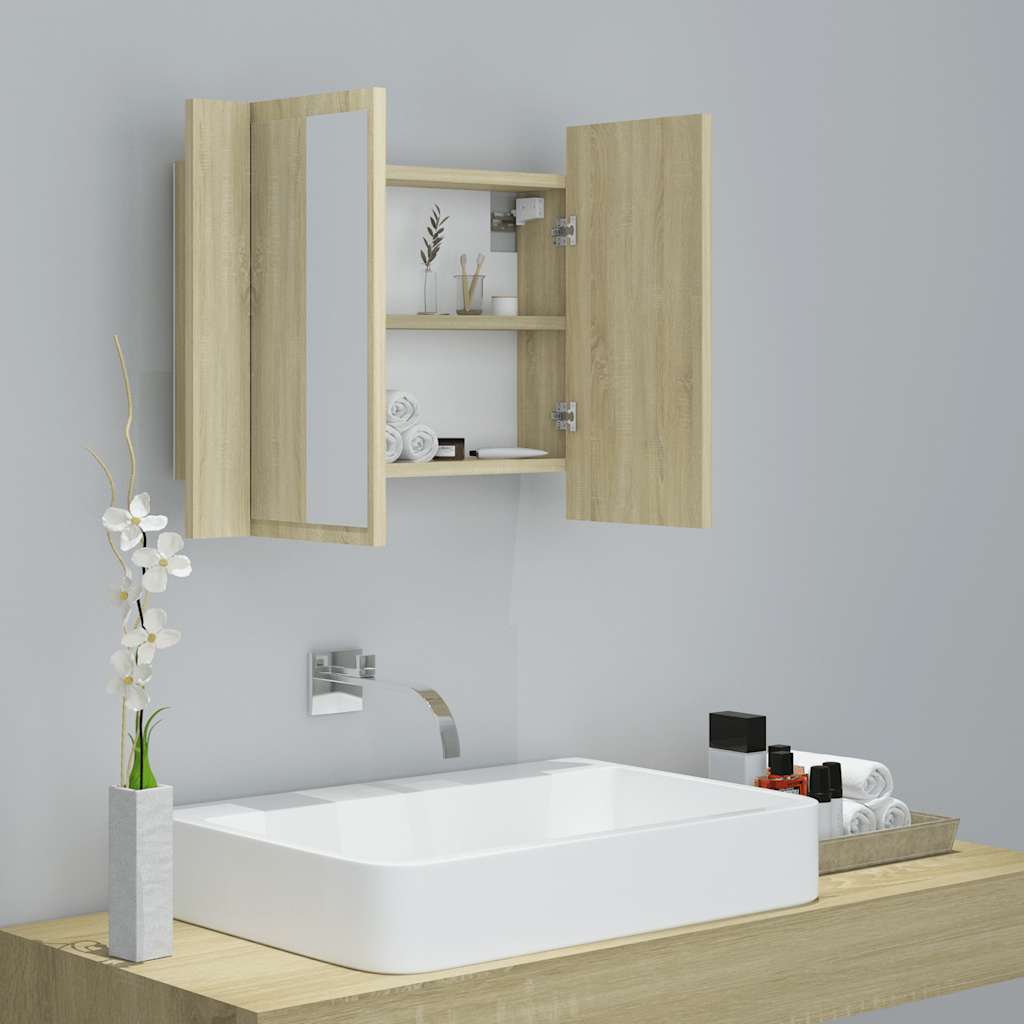 Armadietto a Specchio con Luci LED Rovere Sonoma in Acrilico | homemem39