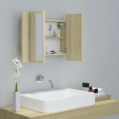 Armadietto a Specchio con Luci LED Rovere Sonoma in Acrilico | homemem39