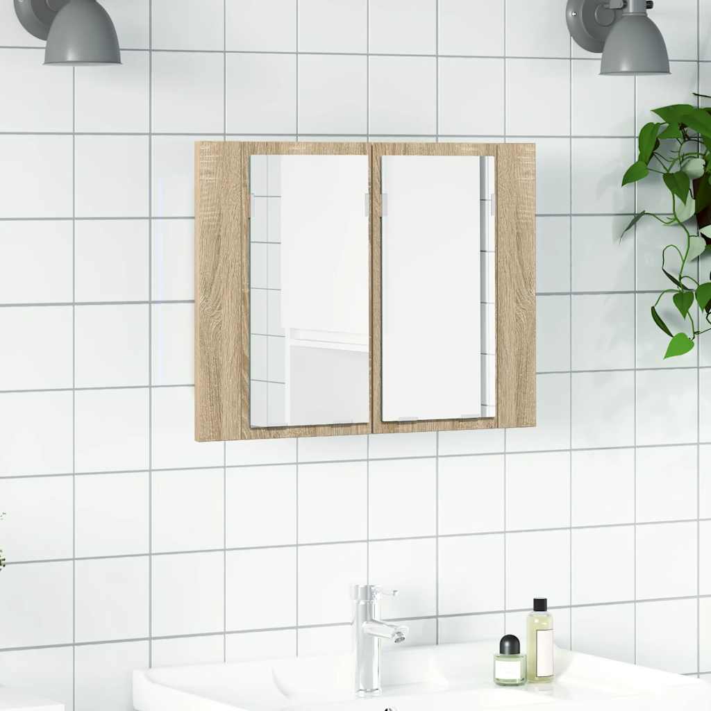 Armadietto a Specchio con Luci LED Rovere Sonoma in Acrilico | homemem39