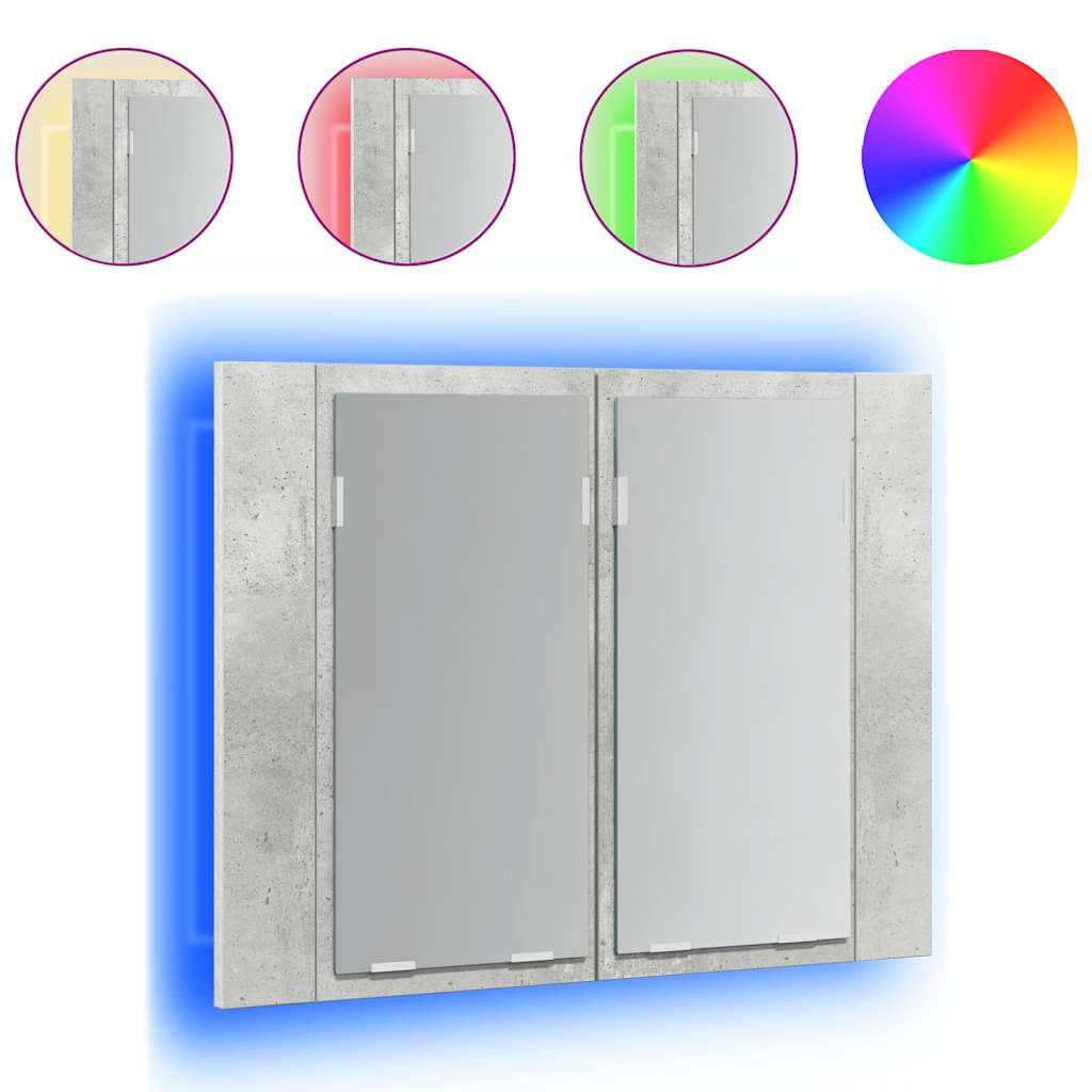 Armadietto a Specchio con Luci LED Grigio Cemento in Acrilico - homemem39