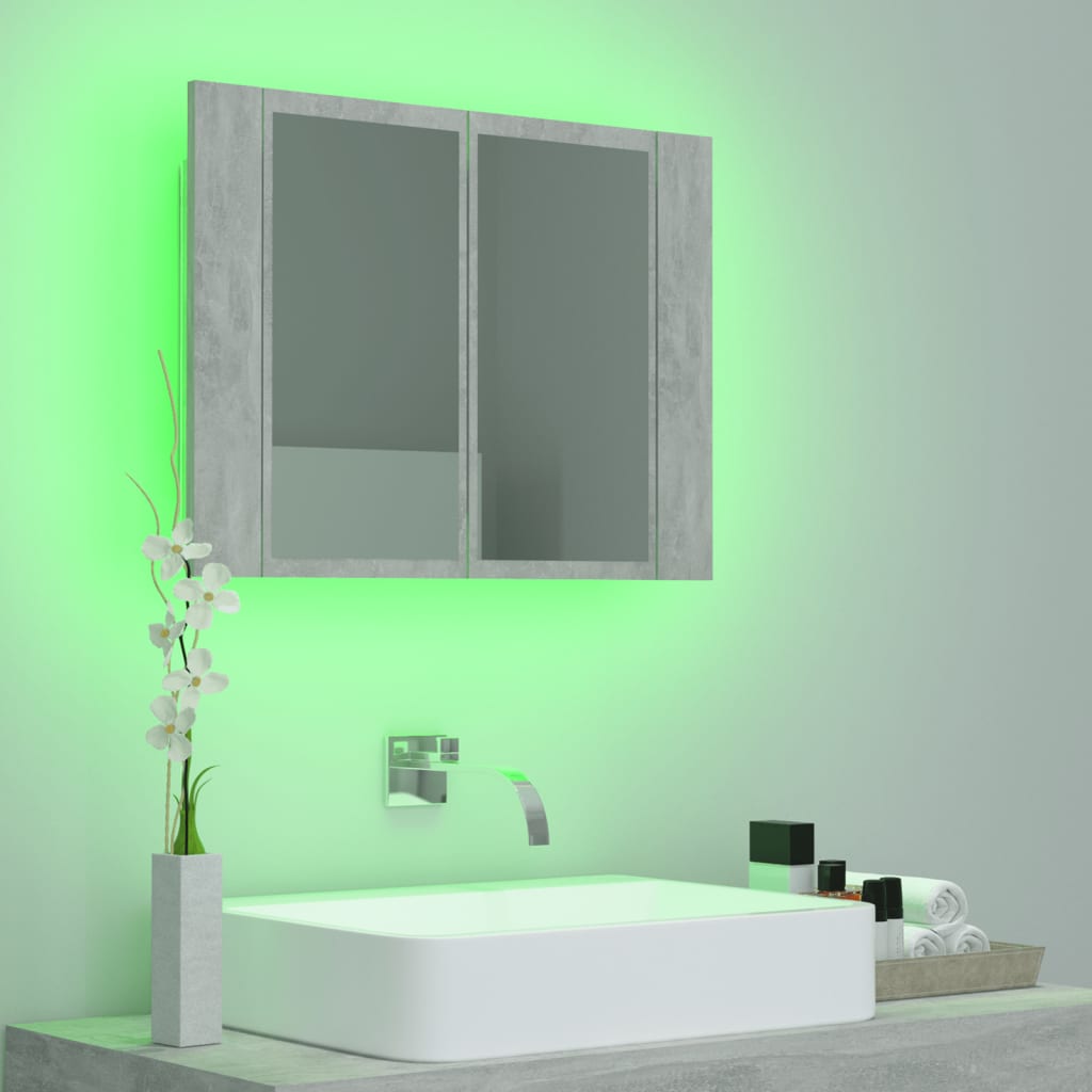 Armadietto a Specchio con Luci LED Grigio Cemento in Acrilico - homemem39