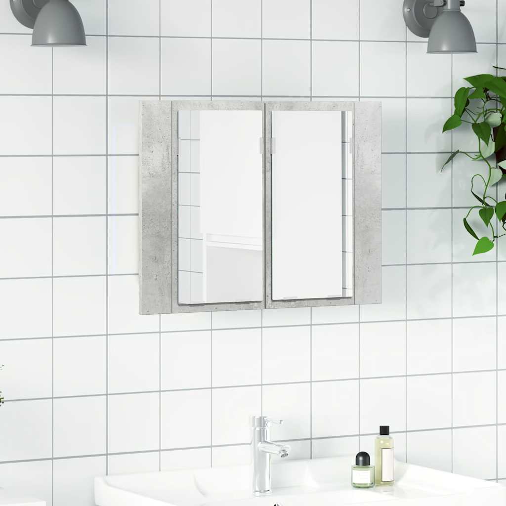Armadietto a Specchio con Luci LED Grigio Cemento in Acrilico - homemem39