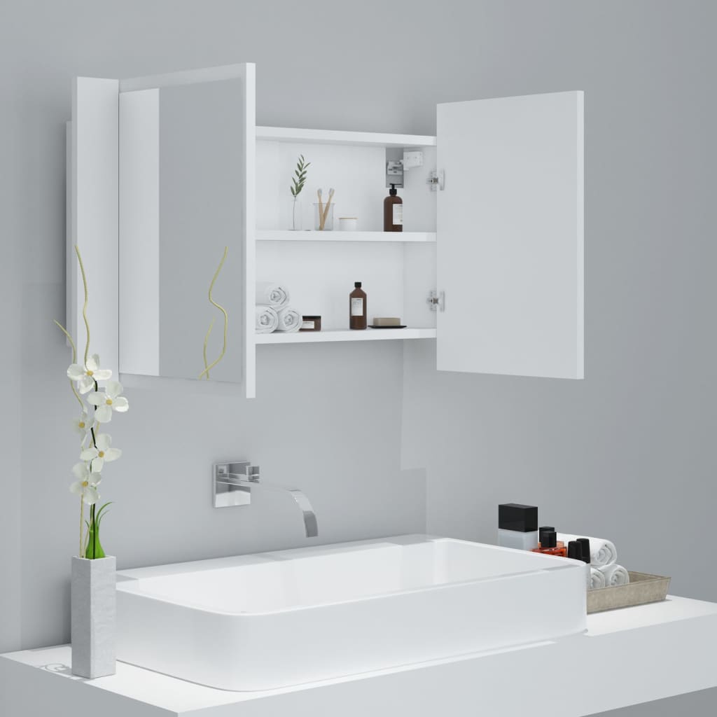 Armadietto a Specchio con Luci LED Bianco 80x12x45 in Acrilico - homemem39