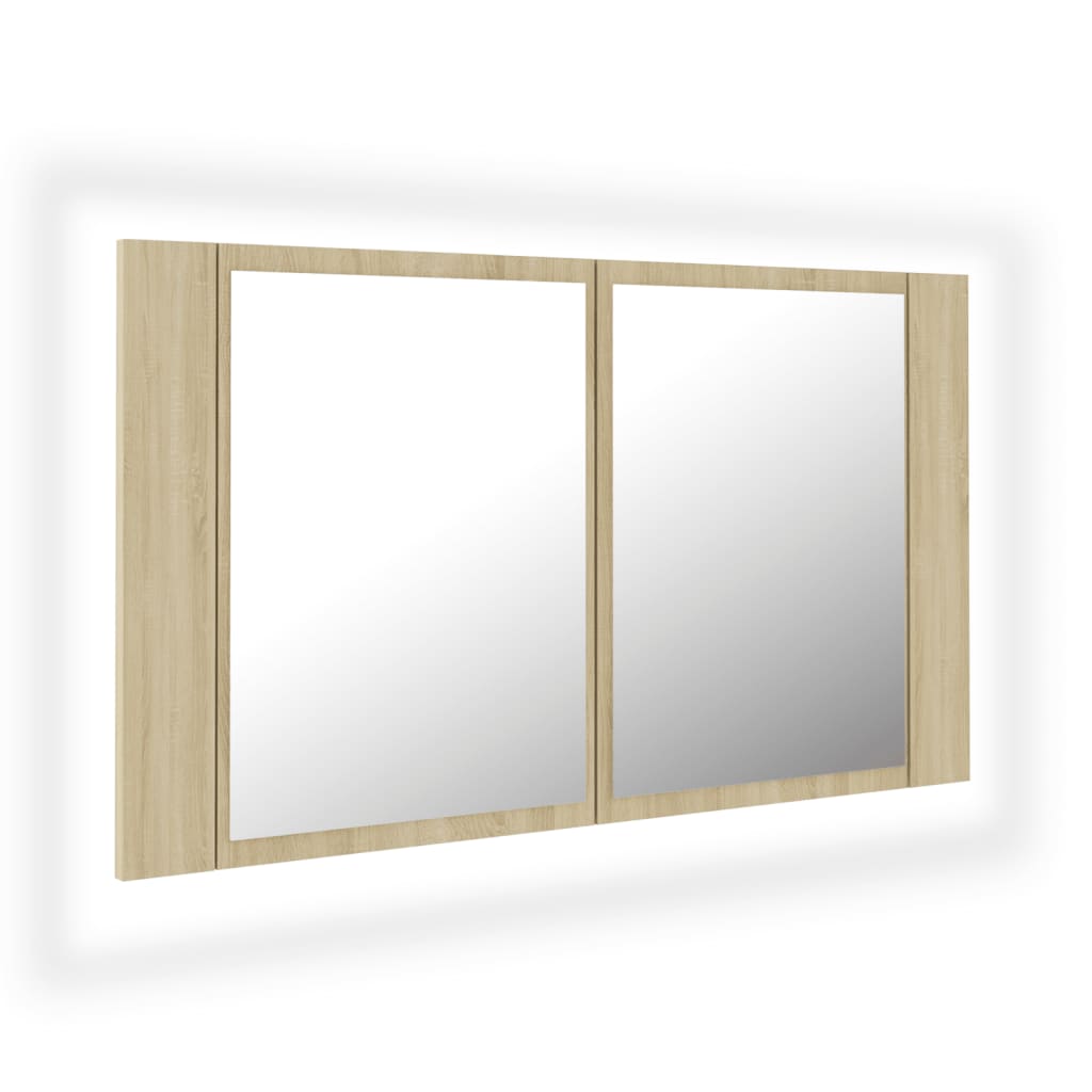 Armadietto a Specchio con Luci LED Rovere Sonoma in Acrilico | homemem39