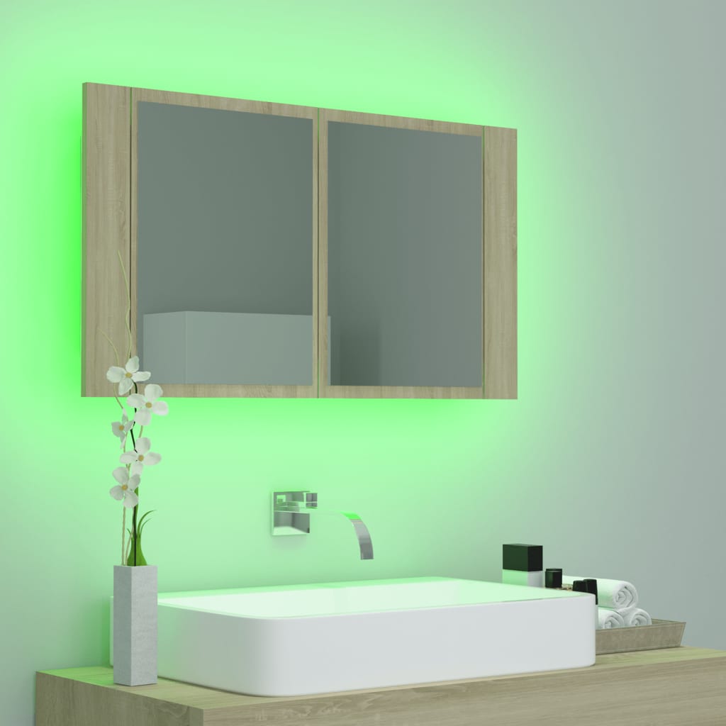 Armadietto a Specchio con Luci LED Rovere Sonoma in Acrilico | homemem39
