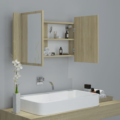 Armadietto a Specchio con Luci LED Rovere Sonoma in Acrilico | homemem39