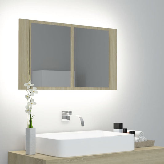 Armadietto a Specchio con Luci LED Rovere Sonoma in Acrilico | homemem39