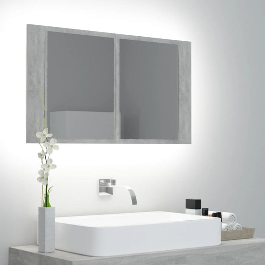 Armadietto a Specchio con Luci LED Grigio Cemento in Acrilico - homemem39