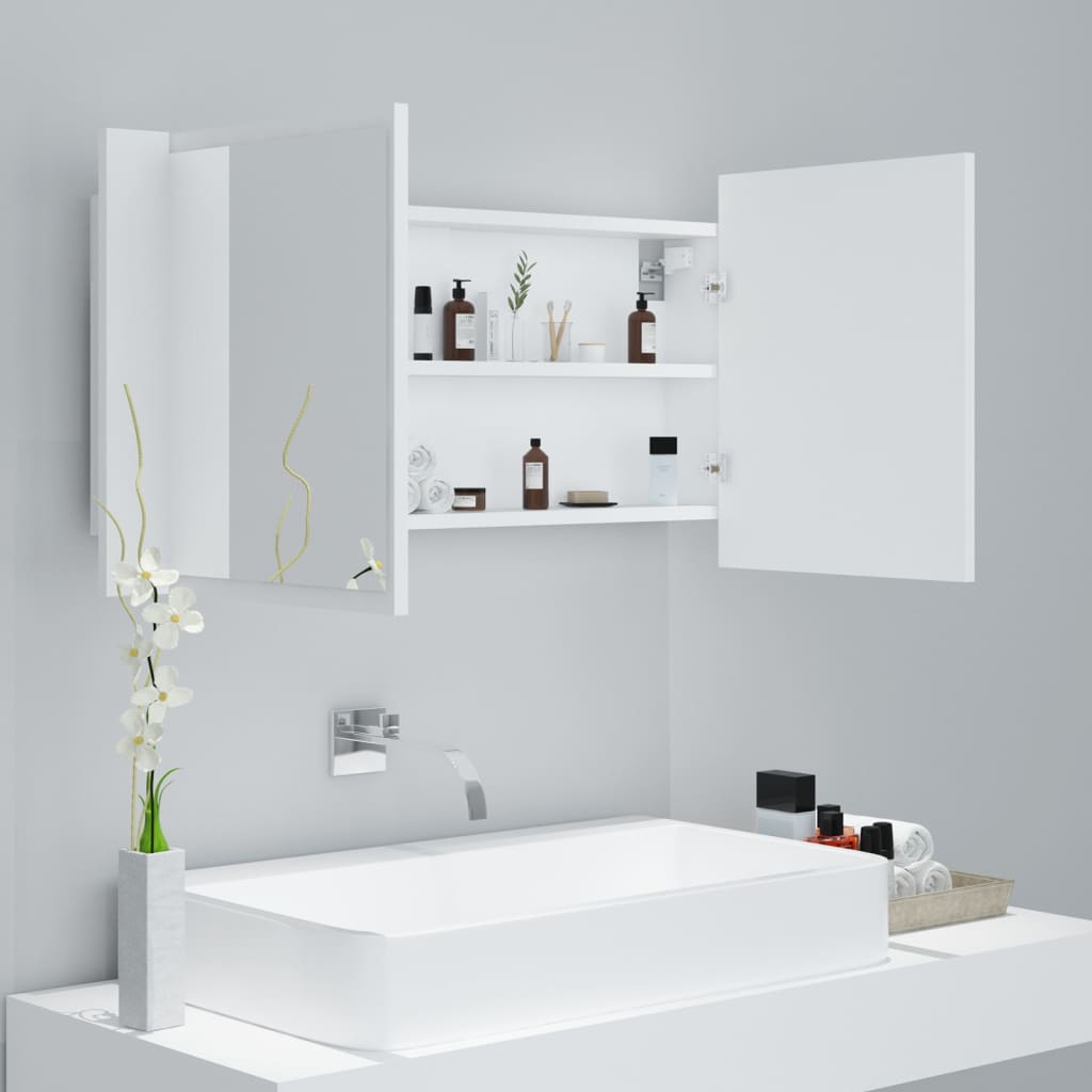 Armadietto a Specchio con Luci LED Bianco 90x12x45 in Acrilico - homemem39