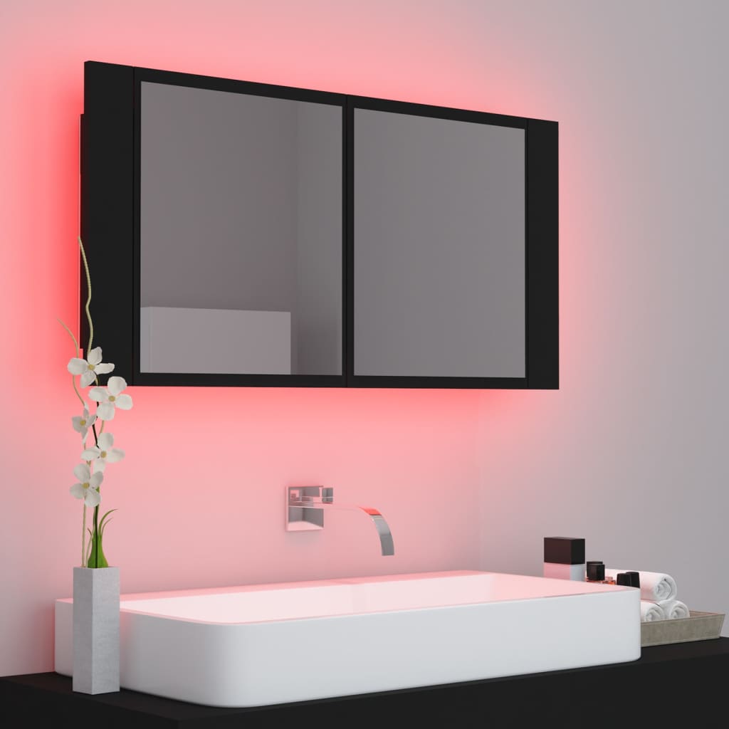 Armadietto a Specchio con Luci LED Nero 90x12x45 cm in Acrilico - homemem39