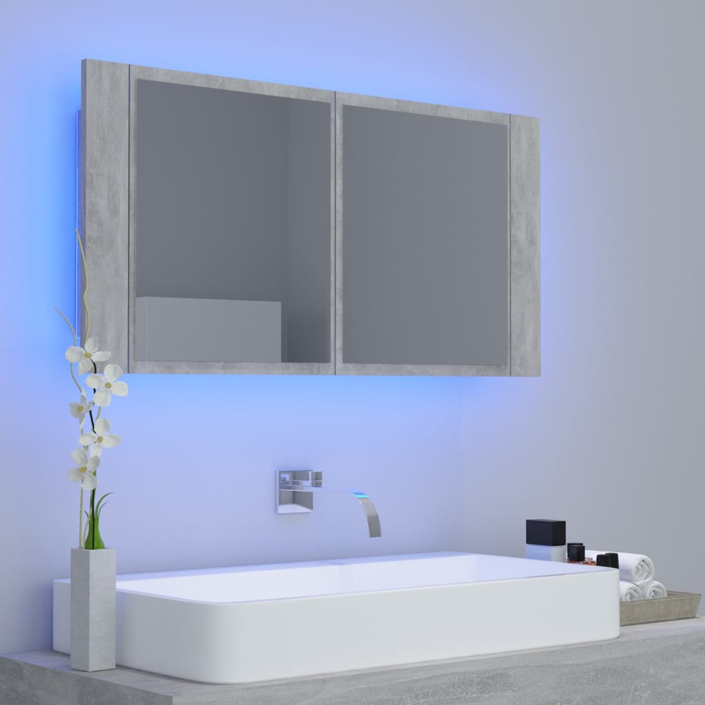 Armadietto a Specchio con Luci LED Grigio Cemento in Acrilico | homemem39