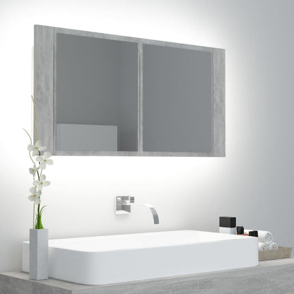 Armadietto a Specchio con Luci LED Grigio Cemento in Acrilico | homemem39