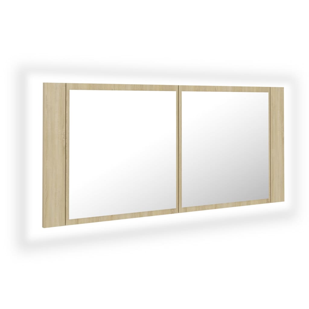 Armadietto a Specchio con Luci LED Rovere Sonoma in Acrilico | homemem39