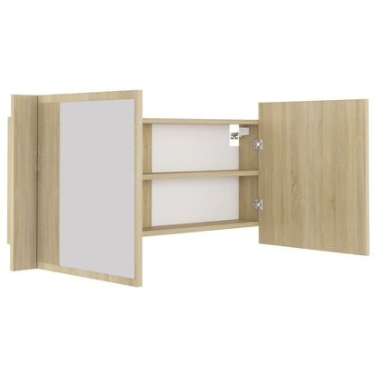 Armadietto a Specchio con Luci LED Rovere Sonoma in Acrilico | homemem39