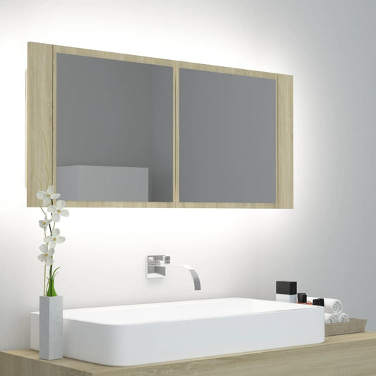 Armadietto a Specchio con Luci LED Rovere Sonoma in Acrilico | homemem39