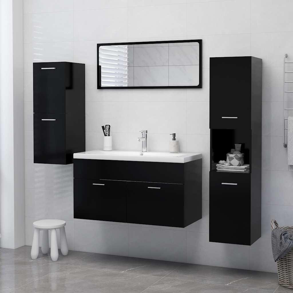 Mobile da Bagno Nero 30x30x130 cm in Legno Multistrato