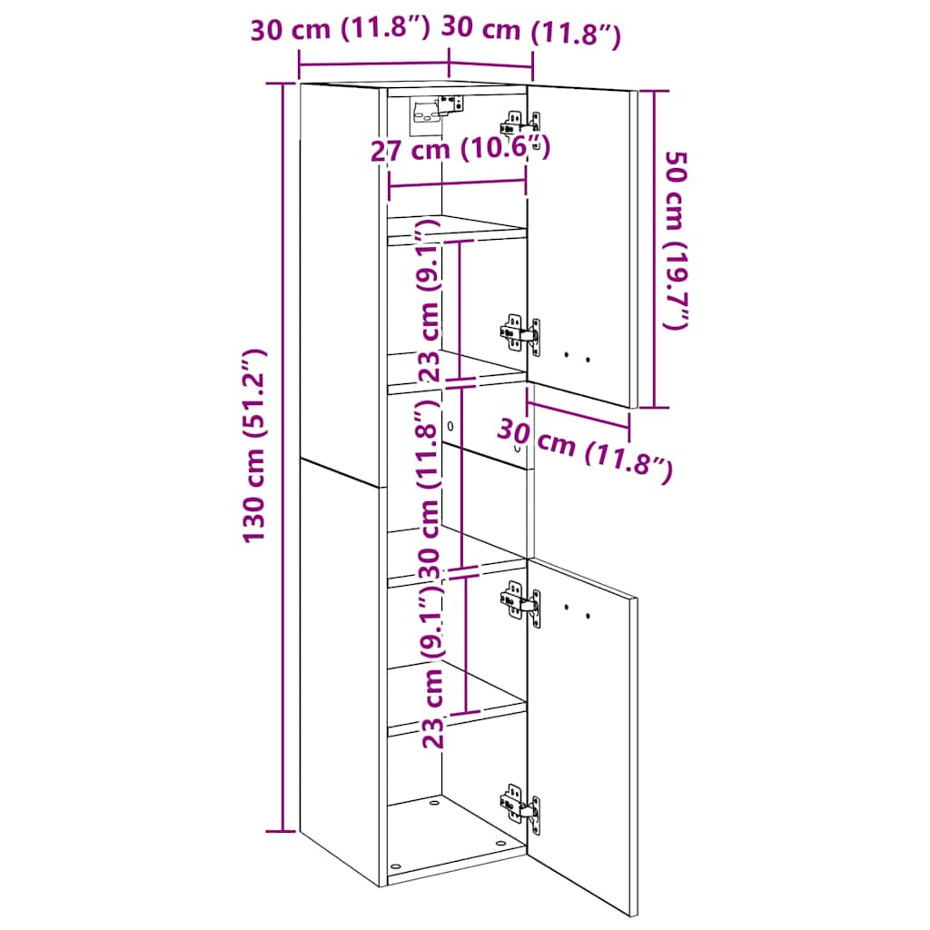 Mobile da Bagno Nero 30x30x130 cm in Legno Multistrato
