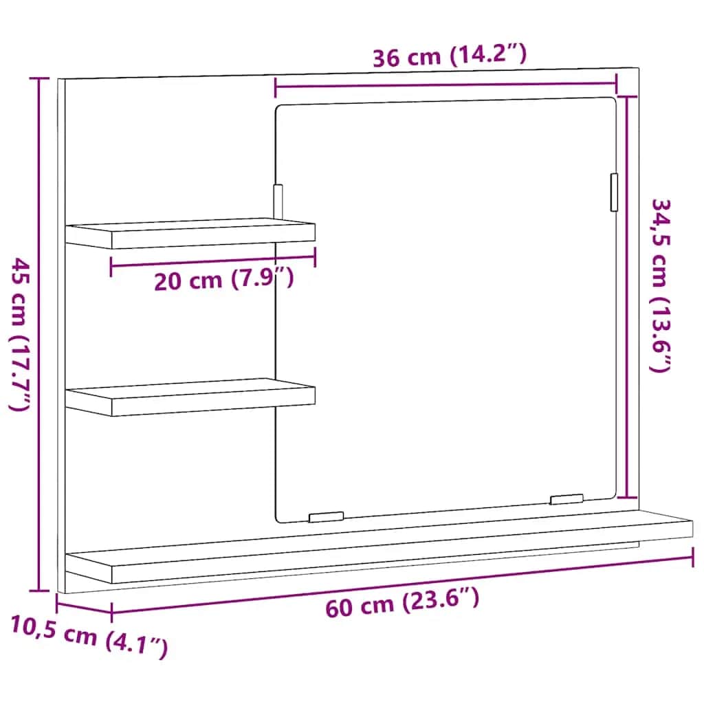 Specchio da Bagno Rovere Sonoma 60x10,5x45 cm Legno Multistrato | homemem39