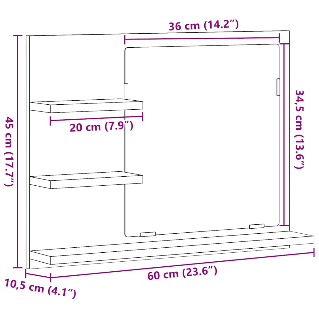 Specchio da Bagno Grigio Cemento 60x10,5x45 cm in Truciolato | homemem39
