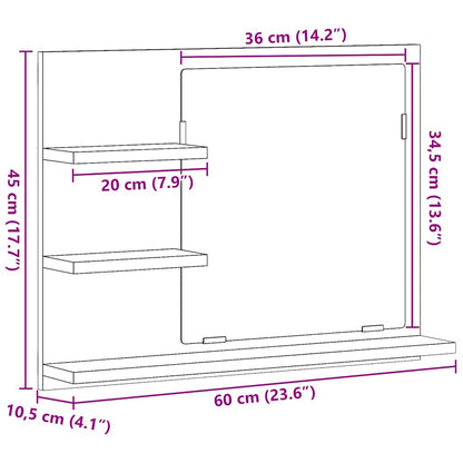 Specchio da Bagno Grigio Cemento 60x10,5x45 cm in Truciolato | homemem39