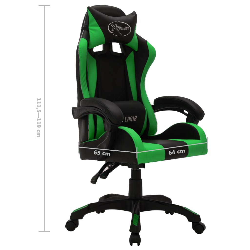 Sedia da Gaming con Luci a LED RGB Verde e Nera in Similpelle - homemem39