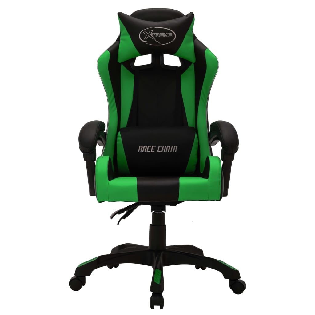 Sedia da Gaming con Luci a LED RGB Verde e Nera in Similpelle - homemem39