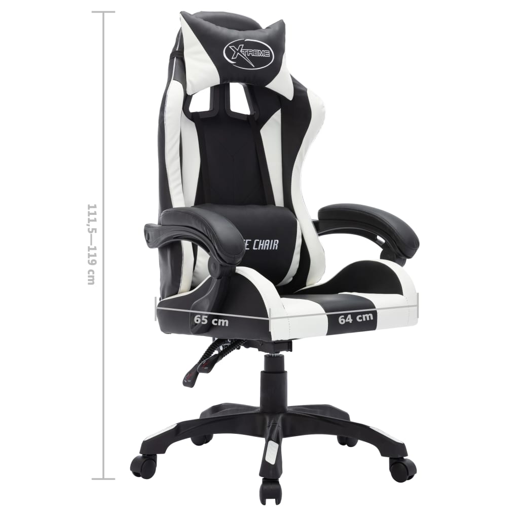 Sedia da Gaming con Luci a LED RGB Bianca e Nera in Similpelle - homemem39
