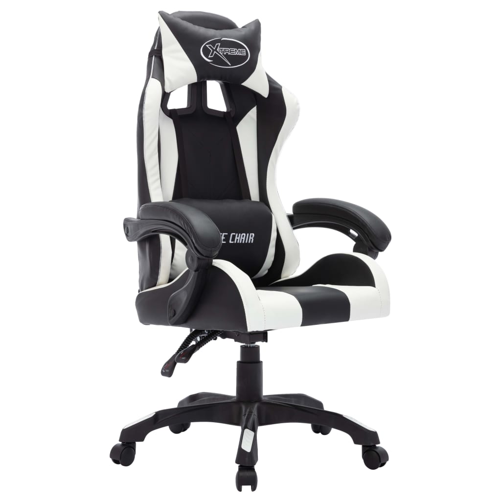 Sedia da Gaming con Luci a LED RGB Bianca e Nera in Similpelle - homemem39