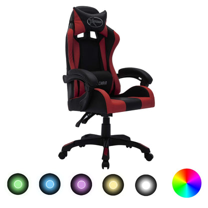 Sedia da Gaming con Luci a LED RGB Rosso Vino e Nera Similpelle - homemem39