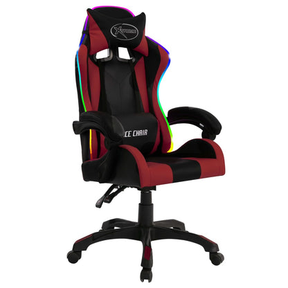 Sedia da Gaming con Luci a LED RGB Rosso Vino e Nera Similpelle - homemem39