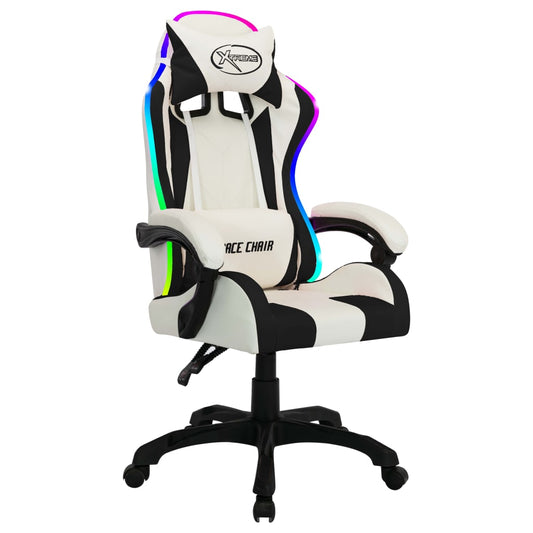 Sedia da Gaming con Luci a LED RGB Bianca e Nera in Similpelle - homemem39