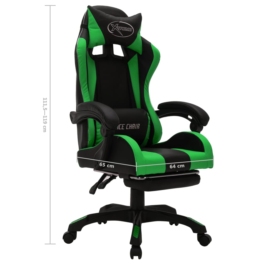 Sedia da Gaming con Luci a LED RGB Verde e Nera in Similpelle | homemem39