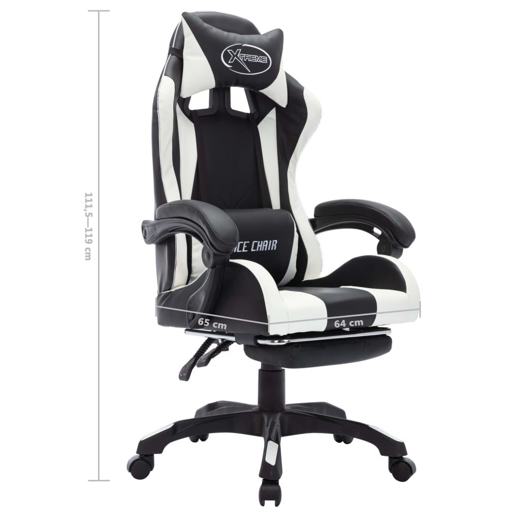 Sedia da Gaming con Luci a LED RGB Bianca e Nera in Similpelle | homemem39
