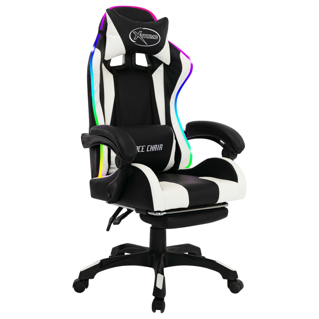Sedia da Gaming con Luci a LED RGB Bianca e Nera in Similpelle - homemem39