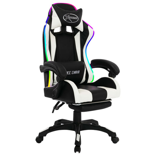Sedia da Gaming con Luci a LED RGB Bianca e Nera in Similpelle - homemem39