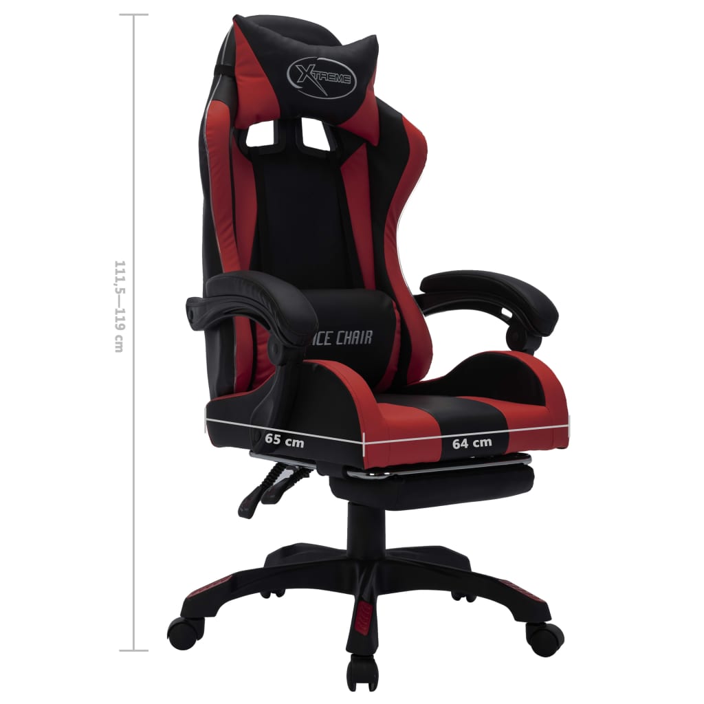 Sedia da Gaming con Luci a LED RGB Rosso Vino e Nera Similpelle - homemem39