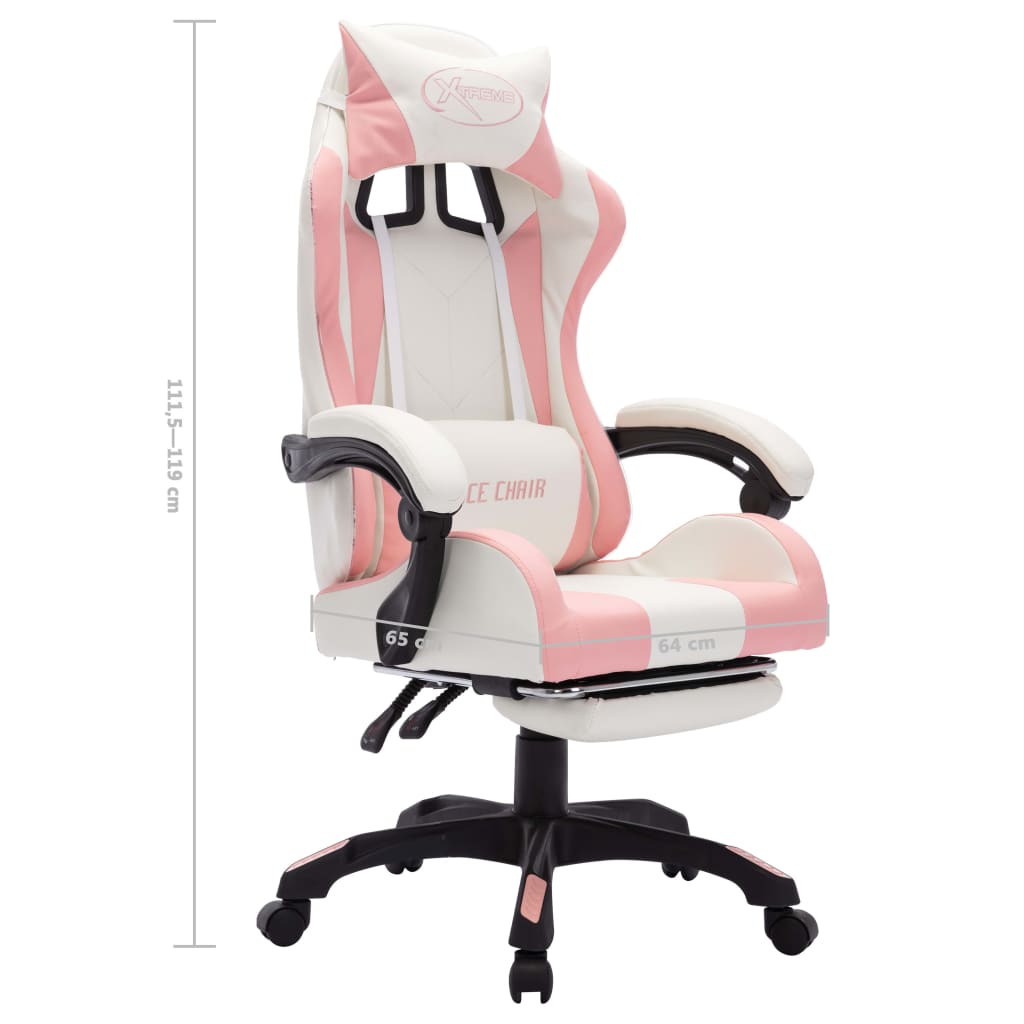 Sedia da Gaming con Luci a LED RGB Rosa e Bianca in Similpelle | homemem39