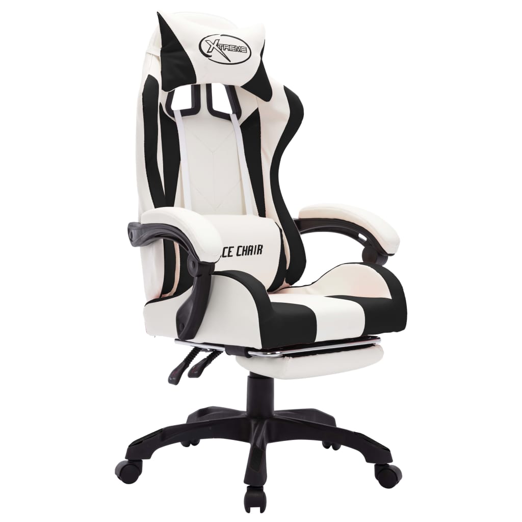 Sedia da Gaming con Luci a LED RGB Nera e Bianca in Similpelle - homemem39