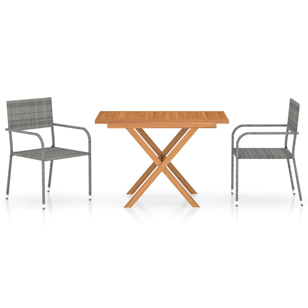 Set da Pranzo Giardino 3 pz Polyrattan e Massello Acacia Grigio | homemem39