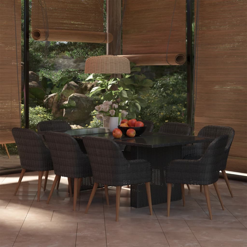 Set da Pranzo da Giardino 9 pz in Polyrattan Nero - homemem39