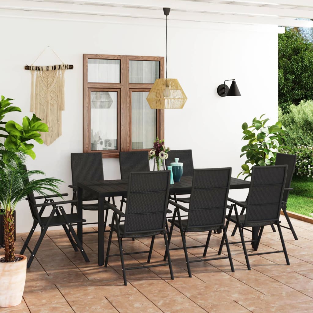 Set da Pranzo da Giardino 9 pz Nero - homemem39