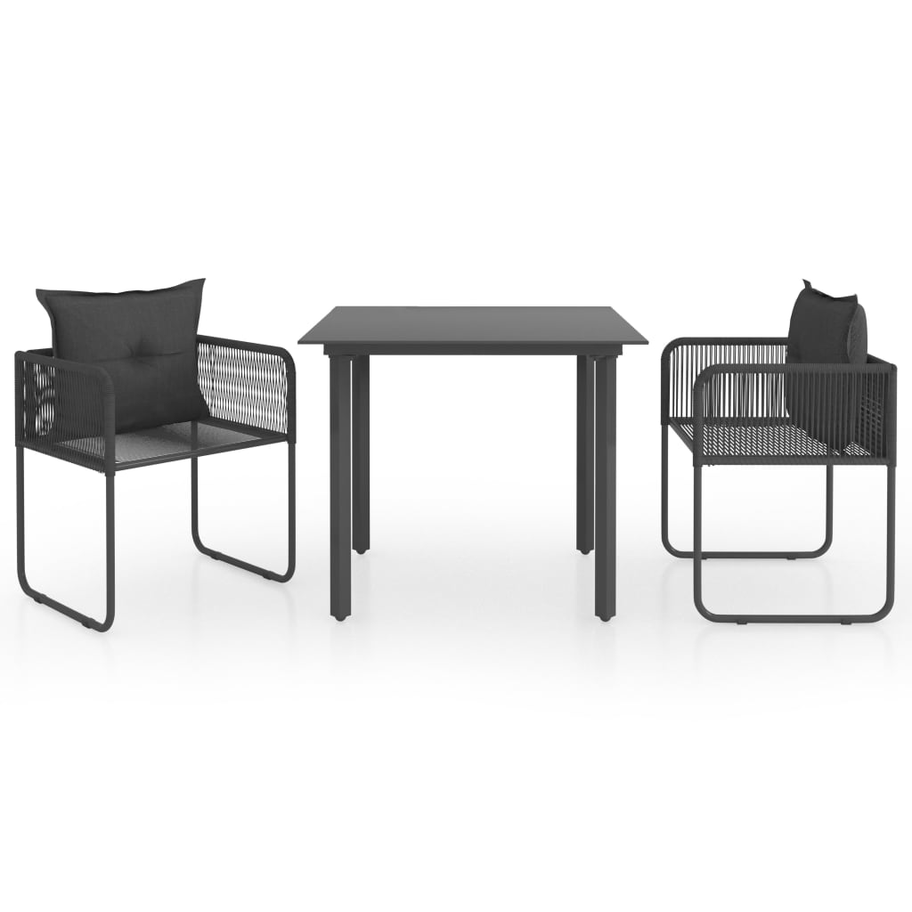 Set da Pranzo da Giardino 3 pz in Rattan PVC Nero - homemem39