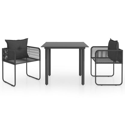 Set da Pranzo da Giardino 3 pz in Rattan PVC Nero - homemem39
