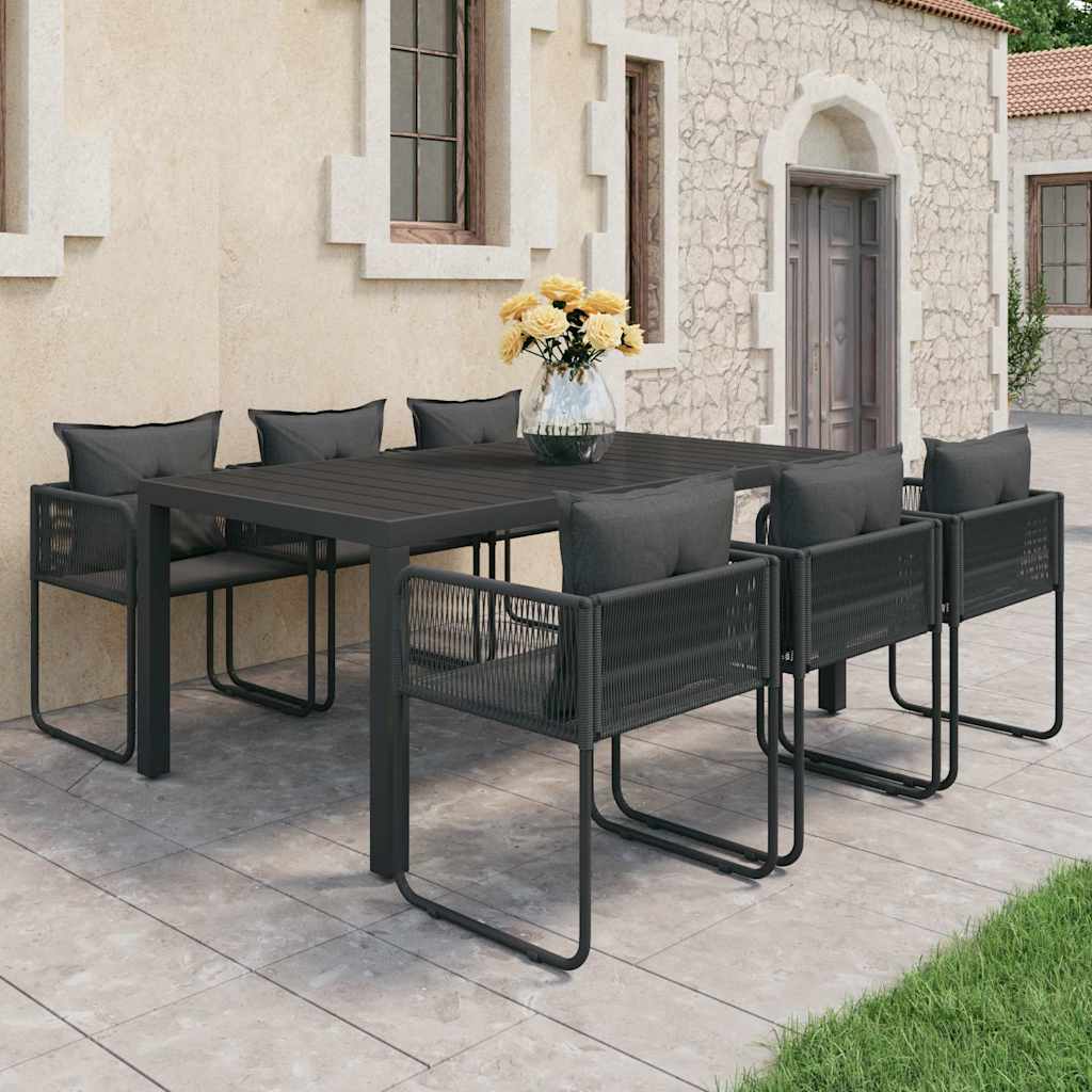 Set da Pranzo da Giardino 7 pz in Rattan PVC Nero | homemem39