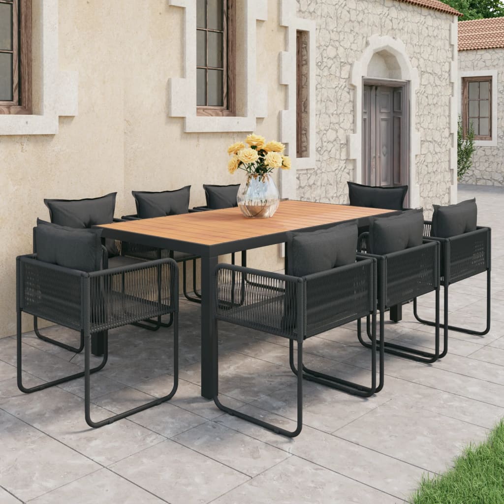 Set da Pranzo da Giardino 9 pz in Rattan PVC Nero e Marrone - homemem39