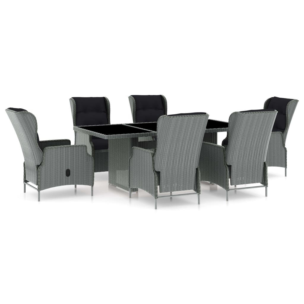 Set Pranzo da Giardino 7pz con Cuscini Polyrattan Grigio Chiaro | homemem39