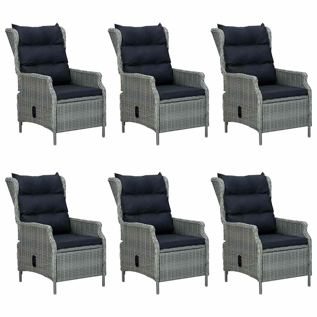 Set Pranzo da Giardino 7pz con Cuscini Polyrattan Grigio Chiaro