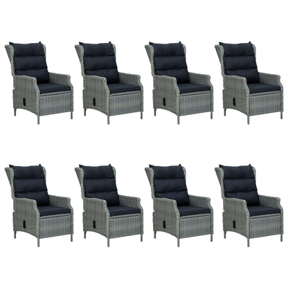 Set Pranzo da Giardino 9pz con Cuscini Polyrattan Grigio Chiaro | homemem39